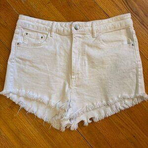 Zara White High-Rise Denim Shorts with Frayed Hem Women's Size 10